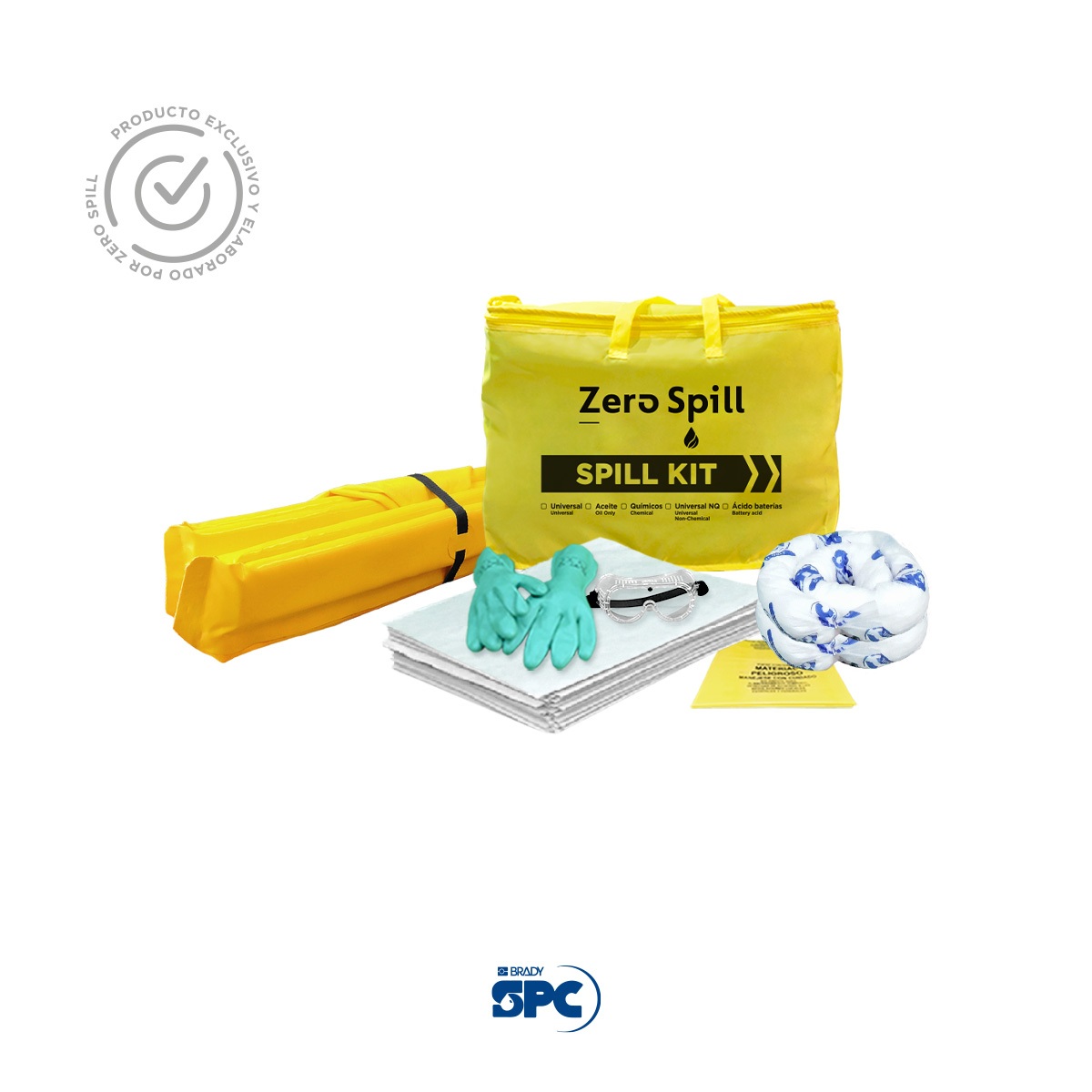 Combo Kit antiderrames portátil para aceite y derivados del petróleo SPC 5 Gal + Berma para derrames 90x90 cm | 36x36" Zugy